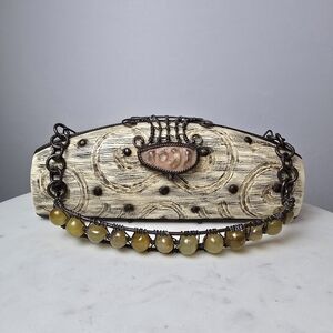 Maya Artistic Cream and Brown Clutch